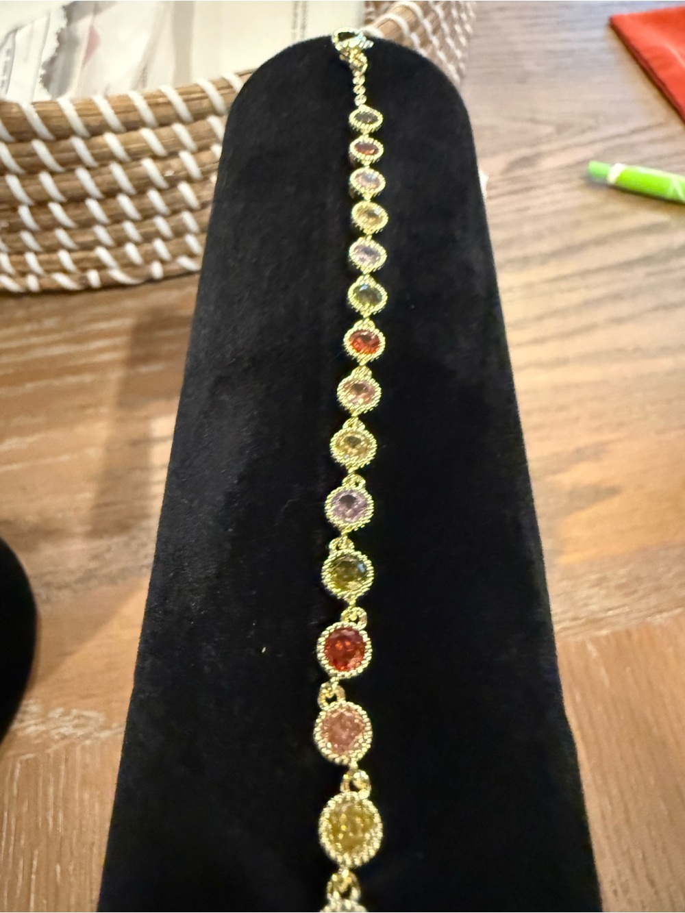 Anthropologie Gold Multicolor Crystal Round-Link Bracelet -